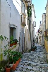 Fototapeta na wymiar A narrow street among the old houses of Civitacampomarano, a historic town in the state of Molise in Italy.