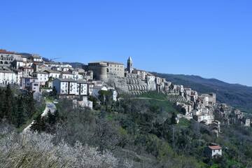 Panoramic view of Civitacampomarano, a town of Molise in the province of Campobasso, Italy.