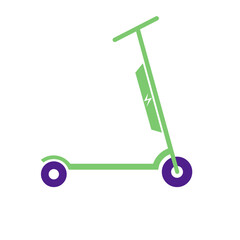 Electric scooter icon. Electro transport logo. Vehicle silhouette with lightning symbol. Flat vector illustration