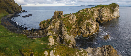 The ruins of Kinbane Castle on the Causeway Coast, County Antrim, Ulster, Northern Ireland