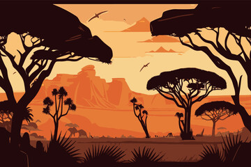 Savanna landscape. Panorama of the African landscape. African look. Eco africa. Vector illustration.