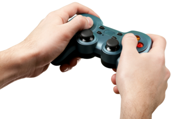Teenage boy holding console controller
