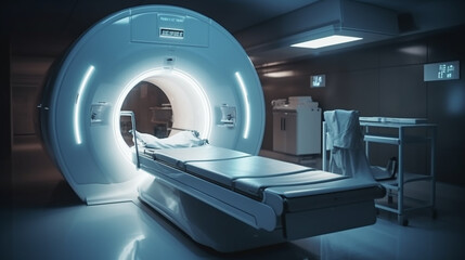 Analyse Patient MRI ,rendering  MRI scan machine or magnetic resonance imaging scan device, Generative AI ,illustration - obrazy, fototapety, plakaty