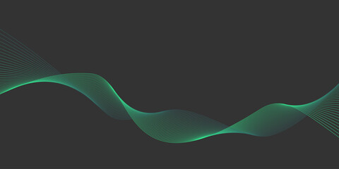 Grey Green background. Green wave lines. Flowing waves Abstract digital equalizer sound wave Flow Line Vector illustration for tech futuristic innovation concept. Dark background Graphic design Curve