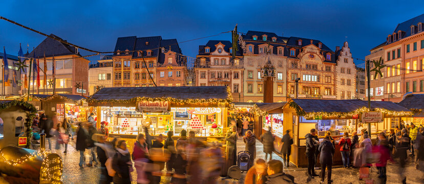 View of Christmas Market in Domplatz, Mainz, Rhineland-Palatinate, Germany