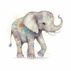 Obraz premium Cute watercolor elephant. Illustration AI Generative.