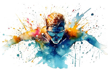 Watercolor design of a professional swimmer - Generative AI - obrazy, fototapety, plakaty