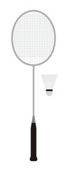A set of badminton equipment rackets and shuttlecock illustrations. Badminton is a sport in which a shuttlecock is hit with a racket across a mat.