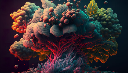 Obraz premium Bunte Korallen als eine Baumstruktur Unschärfeeffekt, mittlere Nahaufnahme, Sonnenschein