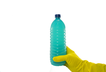 hand with bottle detergent