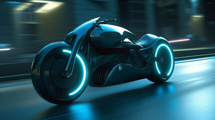 Obraz na płótnie Canvas A futuristic motorbike gliding down the road Generative AI