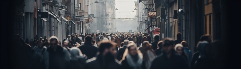 Fototapeta na wymiar Blurred Crowded Street Banner Generative AI