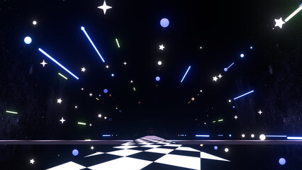 3d rendered black and white checkered road in outer space.