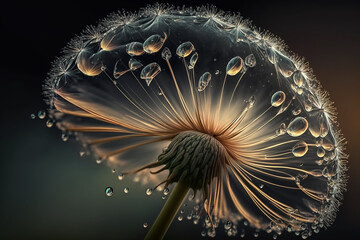 Dandelion seeds  dandelions water drop with Generative AI technology