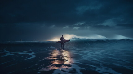Surfer on ocean background. Illustration AI Generative.