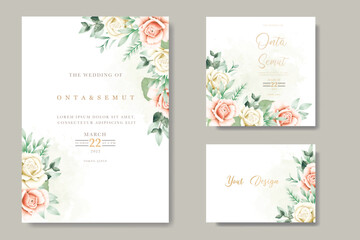 Fototapeta na wymiar Beautiful floral roses wedding invitation card 