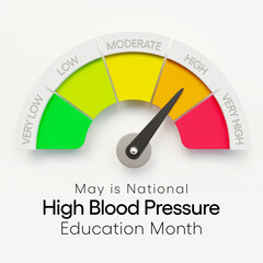 National High Blood pressure (HBP) education month is observed every year in May. it is also called hypertension. 3D Rendering