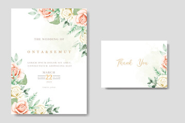 Beautiful floral roses wedding invitation card 