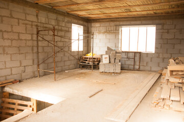 A view of the inside of a building under construction.