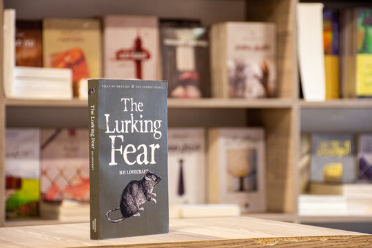 Close up H. P. Lovecraft's The Lurking Fear book in the bookshop.