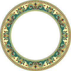 Vector colored round Turkish ornament. Endless Ottoman national border, frame, ring..