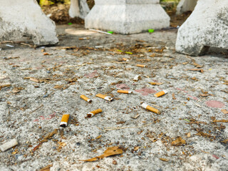 Disposing of smoked cigarette butts in public Dirty and destroying the environment