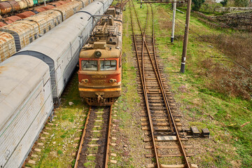 Old train on the rails 