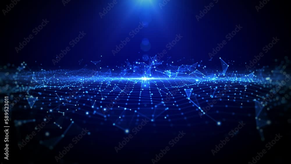Poster technology network and blockchain connections background concept, blue abstract background digital l