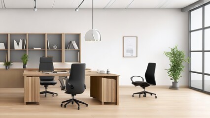 A tidy, professional office with black chairs. Generative AI.