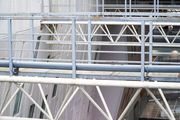 steel scaffolding in building construction site,