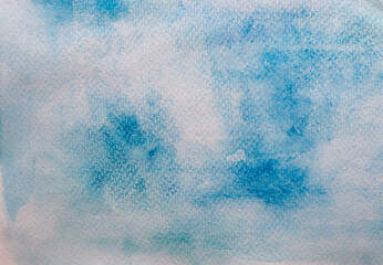Blue and white colors. Watercolor blur. Background. Paper texture. 