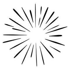 Obraz premium Doodle sketch style of Starburst, sunburst, Element Fireworks Black Rays. Comic explosion effect. Radiating, radial lines. cartoon hand drawn illustration for concept design.
