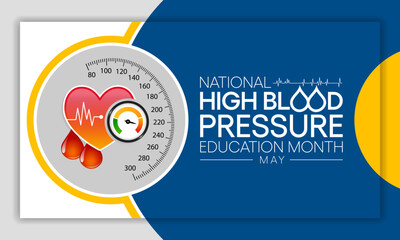 High Blood pressure (HBP) education month is observed every year in May. it is also called hypertension. vector illustration