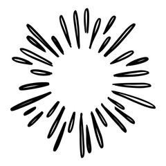Fototapeta premium Doodle sketch style of Starburst, sunburst, Element Fireworks Black Rays. Comic explosion effect. Radiating, radial lines. cartoon hand drawn illustration for concept design.