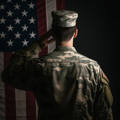 Respect and Honor: A Captivating Back View Photography of Military Saluting the USA Flag, a Tribute to Patriotism and Sacrifice