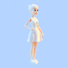 Generative AI cute girl in a white dress on a blue background

