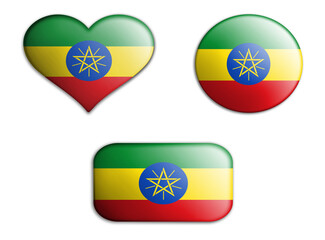 Obraz premium colorful national art flag of ethiopia figures bottoms on a white background . concept collage. 3d illustration.