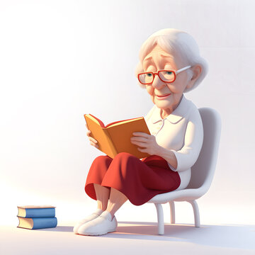 Grandmother reading a book sitting on a chair