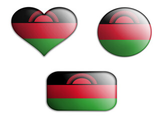 colorful national art flag of malawi figures bottoms on a white background . concept collage. 3d illustration.
