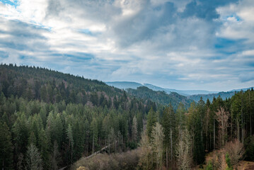 Landscape view from the Schwarzenbach dam in the Black Forest, Germany