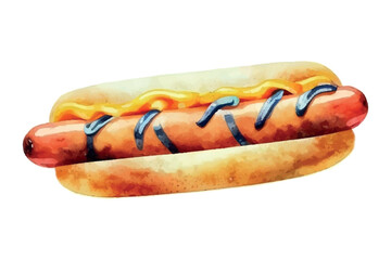 Hand Drawn Hot Dog, Watercolor Sketch,Vector Illustration For Food Design.