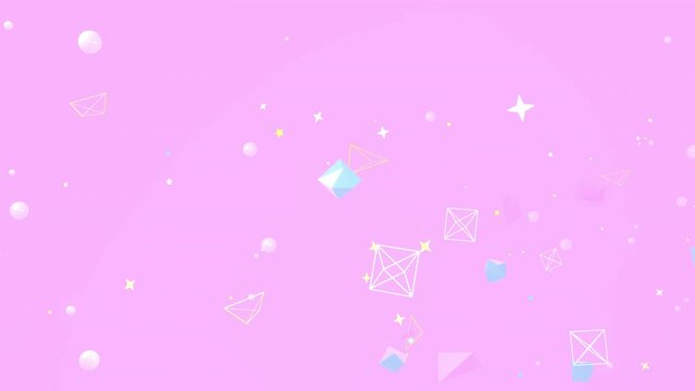 Looped various geometric shapes flying in the air motion graphics.