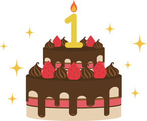 お祝いのチョコレートホールケーキ　数字のろうそく1