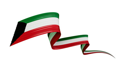 3d Flag Of Kuwait Country 3d Waving Kuwait Ribbon Flag Isolated On White Background, 3d illustration