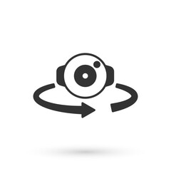 Grey 360 degree view icon isolated on white background. Virtual reality. Angle 360 degree camera. Panorama photo. Vector