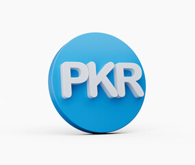 3d White Pakistani Rupee PKR Symbol With Rounded Blue Icon On White Background, 3d illustration