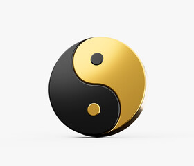 3d Black And Golden Yin And Yang Symbol of Harmony And Balance On White Background, 3d illustration