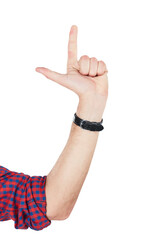 A Hand, count and fingers pointing for direction, mathematics or timer solution. Count down, sign and male model with sign language or symbol hands number gesture by isolated on a png background