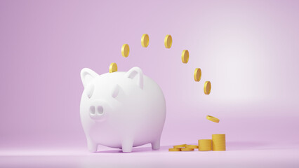 Piggy bank with coins.Saving money concept for the future.3D rendering