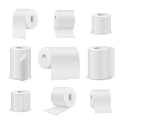 Toilet paper roll vector towel tissue icon. Isolated kitchen 3d paper toilet illustration wc realistic tape bathroom isometric cylinder.